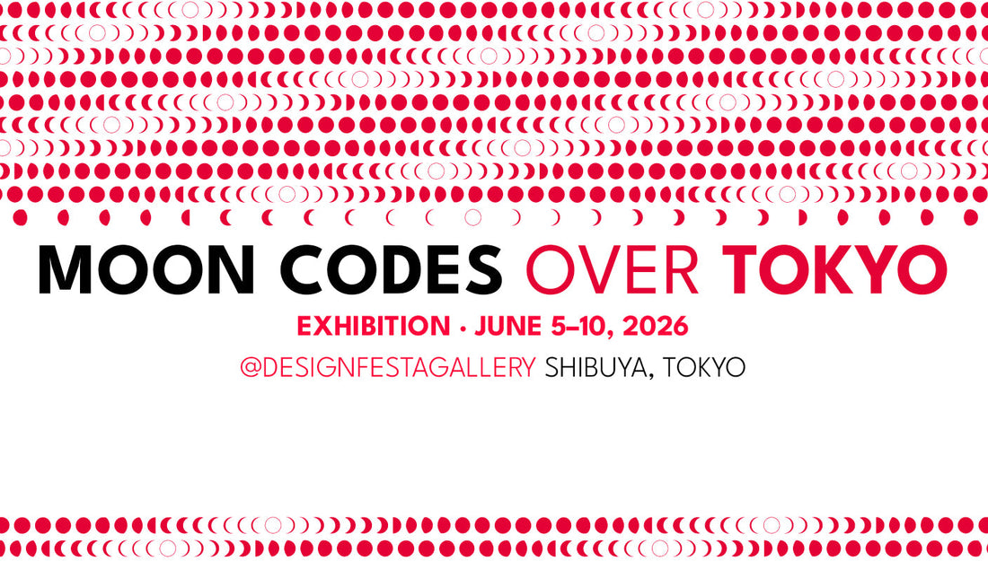 Moon Codes Tokyo exhibition poster with red lunar phase pattern, Design Festa Gallery Shibuya Tokyo by Theresa Lambrecht