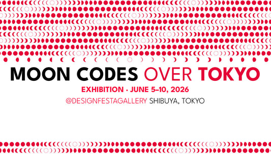 Moon Codes Tokyo exhibition poster with red lunar phase pattern, Design Festa Gallery Shibuya Tokyo by Theresa Lambrecht