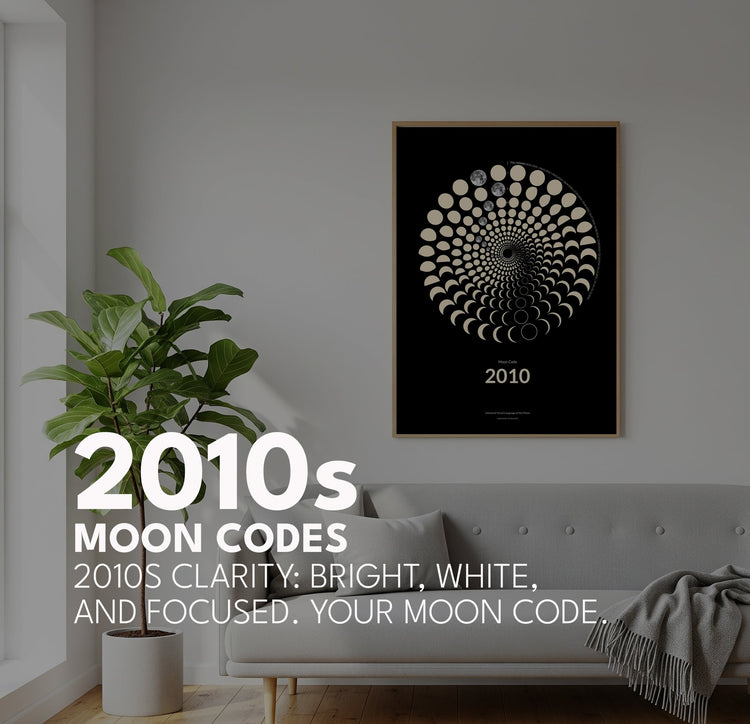 Modern 2010s Moon Code art, digital tides lunar movement print, Japandi style interior wall art, personalized wedding gift, made in Germany.