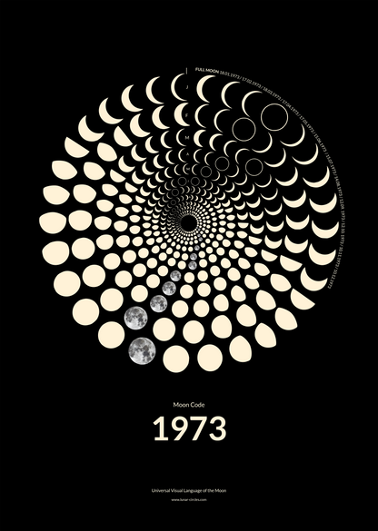 1973 Moon Code – Vintage Glow Lunar Calendar mit 365 Tagen Mondphasen-Daten aus den 70ern