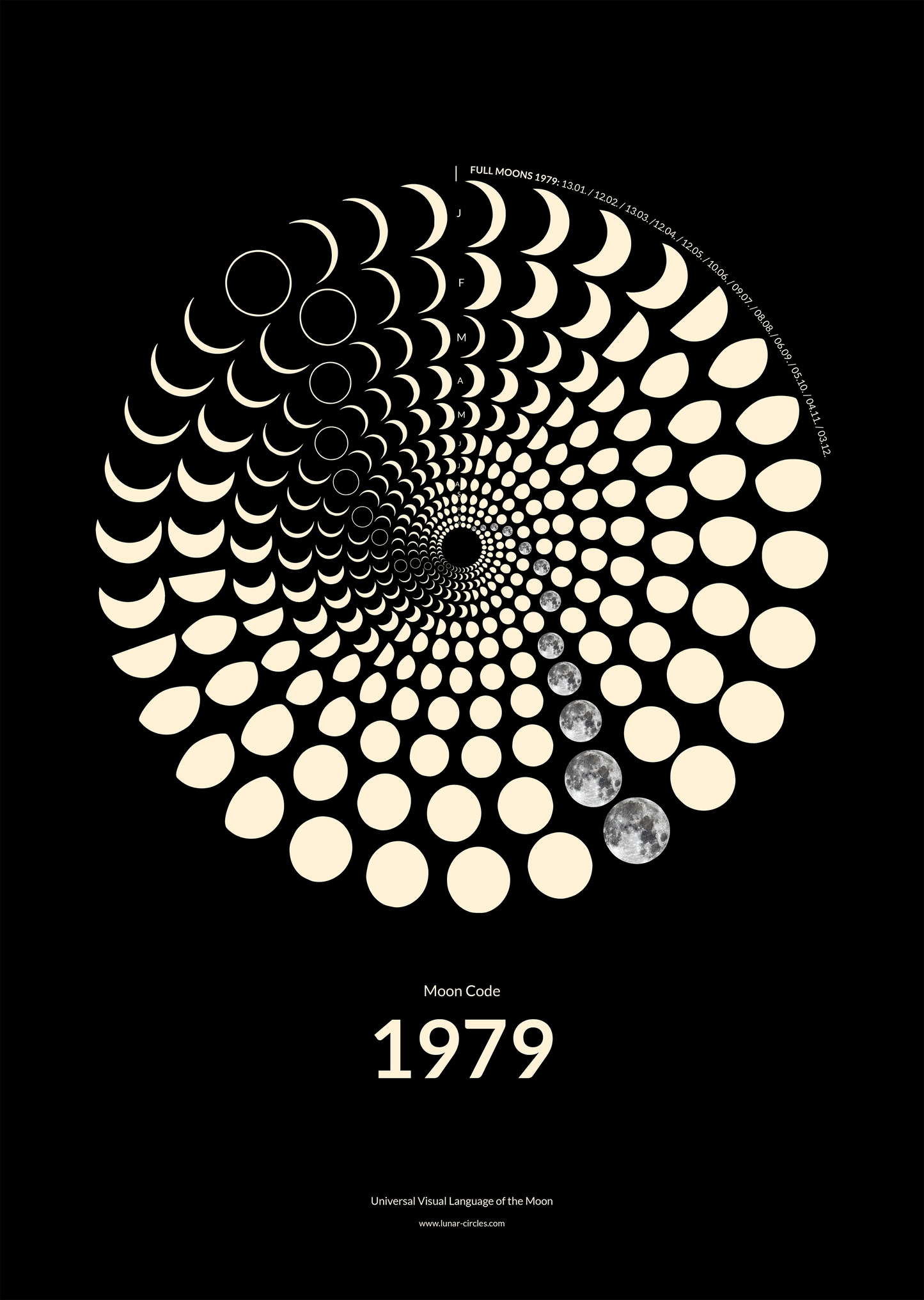 1979 Moon Code – Vintage Glow Lunar Calendar mit 365 Tagen Mondphasen-Daten aus den 70ern