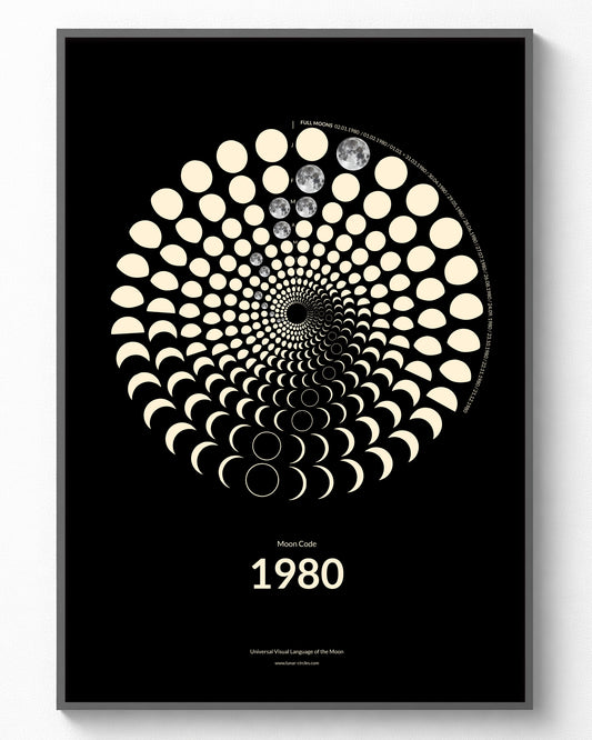 Minimalist Moon Code Poster for the year 1980 - Berlin Design