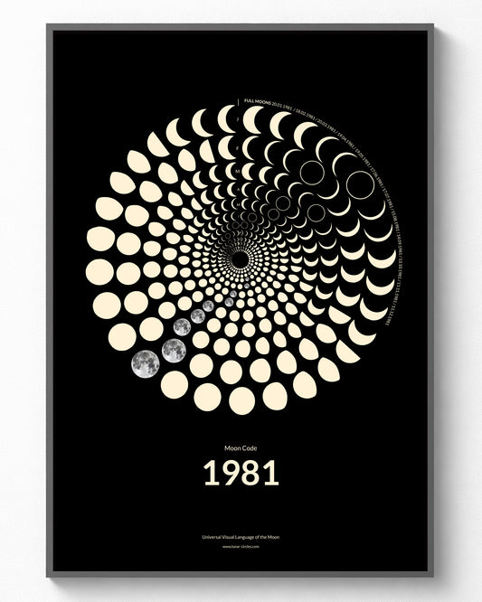 1981 Moon Code Poster im Rahmen – Minimalistisches Mondphasen Design