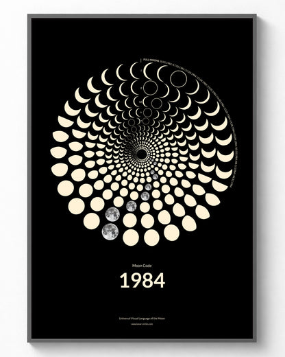 1984 Moon Code Poster im Rahmen – Minimalistisches Mondphasen Design