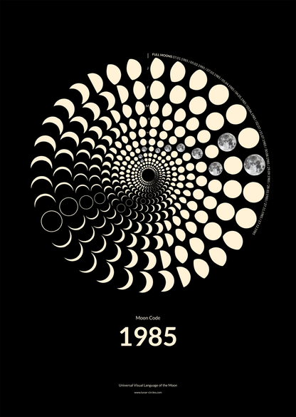 1985 Moon Code Poster ohne Rahmen – Minimalistisches Mondphasen Design
