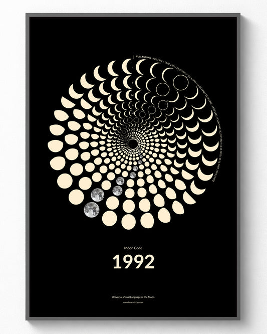 1992 Moon Code Poster im Rahmen – Minimalistisches Mondphasen Design für Geburtstag und Jahrestag