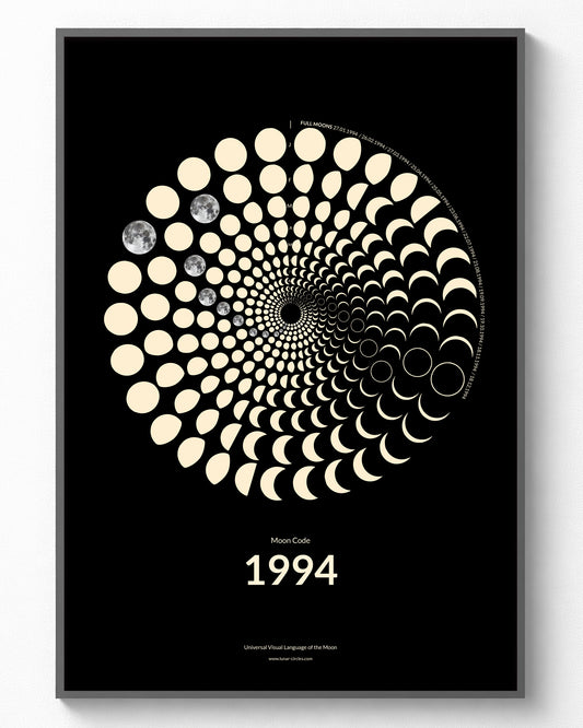 1994 Moon Code Poster im Rahmen – Minimalistisches Mondphasen Design für Geburtstag und Jahrestag