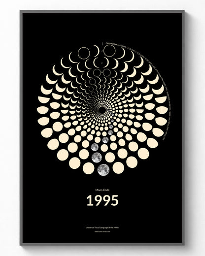 1995 Moon Code Poster im Rahmen – Minimalistische Mondphasen Wandkunst im A3 Format