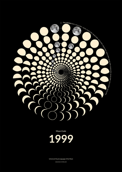 1999 Moon Code Poster – Signature Lunar Circles Design mit Mondphasen und minimalistischer Typografie