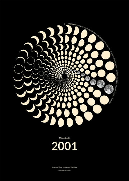 2001 Moon Code Poster – Signature Lunar Circles Design mit Mondphasen und minimalistischer Typografie