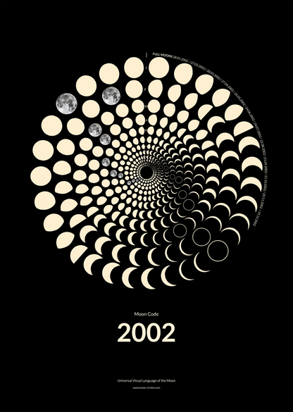 2002 Moon Code Poster – Signature Lunar Circles Design mit Mondphasen und minimalistischer Typografie