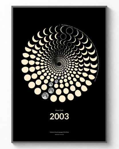 2003 Moon Code Poster im Rahmen – Minimalistische Mondphasen Wandkunst im A3 Format