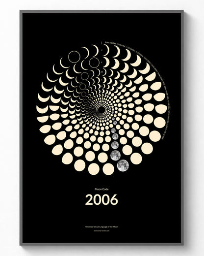 2006 Moon Code Poster im Rahmen – Minimalistische Mondphasen Wandkunst im A3 Format