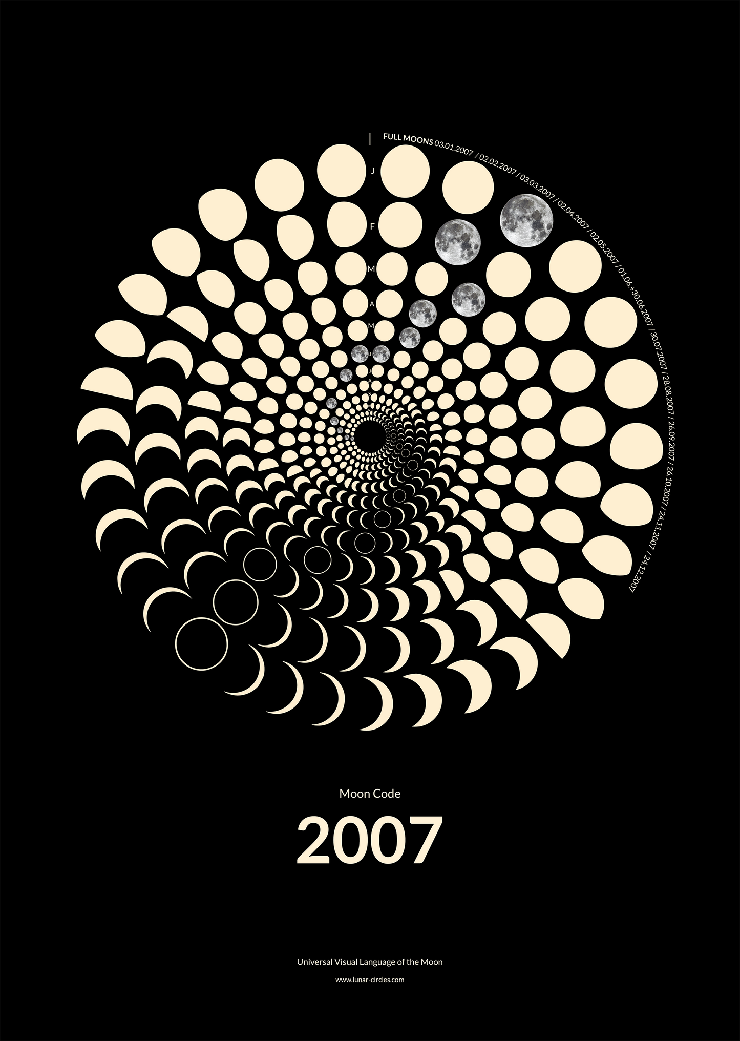 2007 Moon Code Poster – Signature Lunar Circles Design mit Mondphasen und minimalistischer Typografie