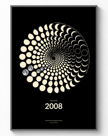 2008 Moon Code Poster im Rahmen – Minimalistische Mondphasen Wandkunst im A3 Format