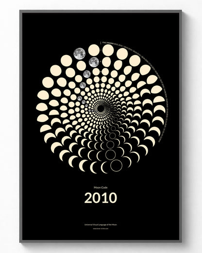 2010 Moon Code Poster im Rahmen – Minimalistische Mondphasen Wandkunst im A3 Format