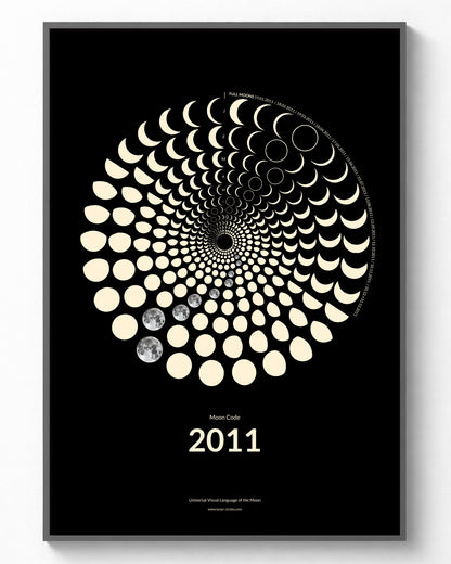 2011 Moon Code Poster im Rahmen – Minimalistische Mondphasen Wandkunst im A3 Format