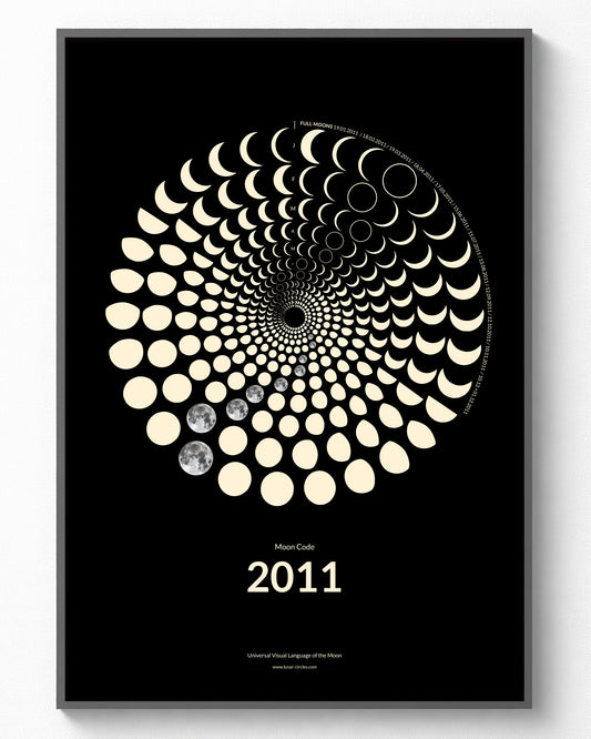 2011 Moon Code Poster im Rahmen – Minimalistische Mondphasen Wandkunst im A3 Format