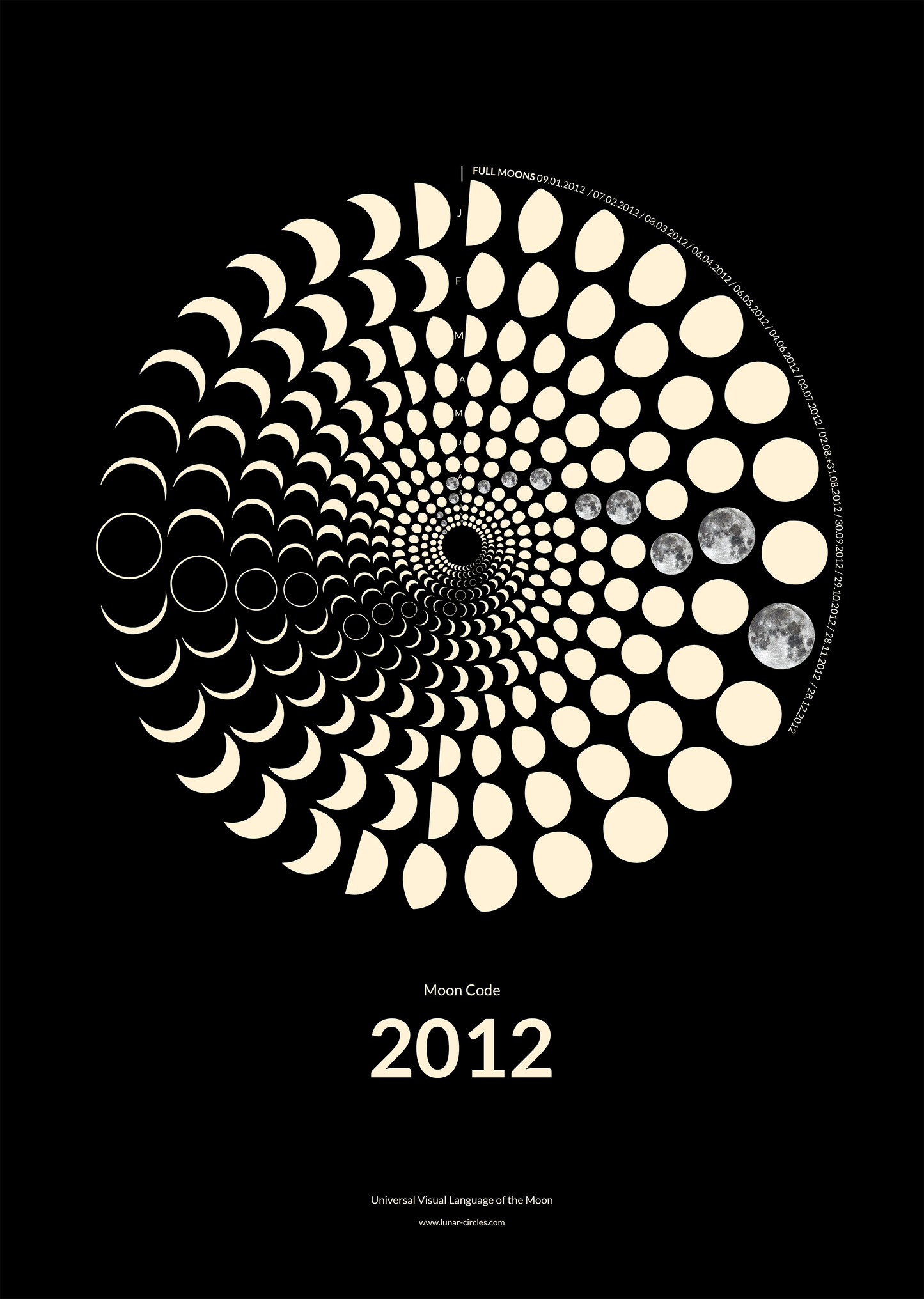 2012 Moon Code Poster – Signature Lunar Circles Design mit Mondphasen und minimalistischer Typografie