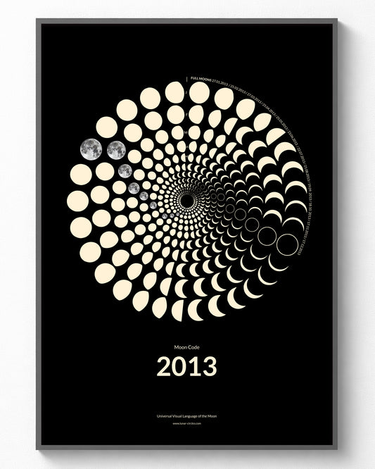 2013 Moon Code Poster im Rahmen – Minimalistische Mondphasen Wandkunst im A3 Format
