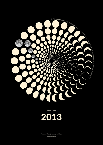 2013 Moon Code Poster – Signature Lunar Circles Design mit Mondphasen und minimalistischer Typografie
