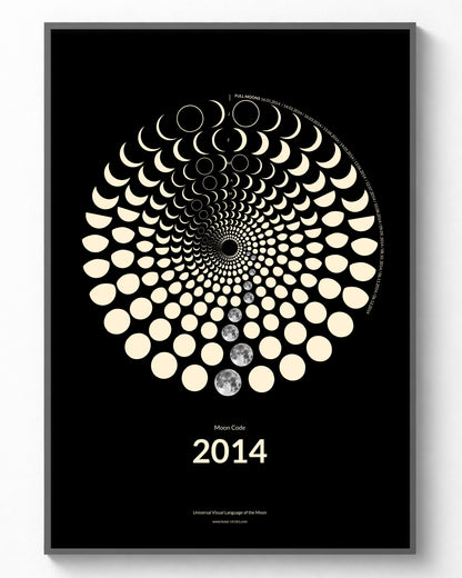 2014 Moon Code Poster im Rahmen – Minimalistische Mondphasen Wandkunst im A3 Format