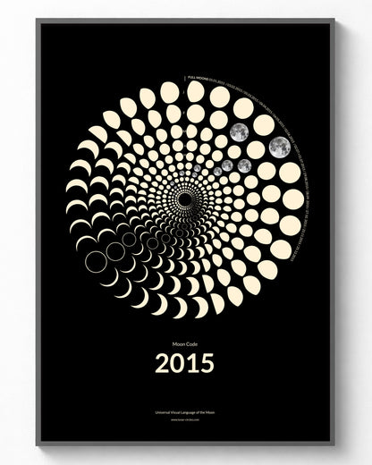 2015 Moon Code Poster im Rahmen – Minimalistische Mondphasen Wandkunst im A3 Format