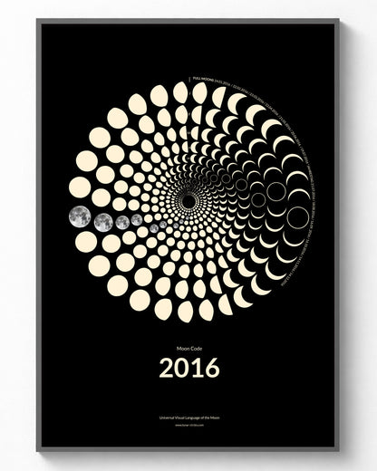 2016 Moon Code Poster im Rahmen – Minimalistische Mondphasen Wandkunst im A3 Format