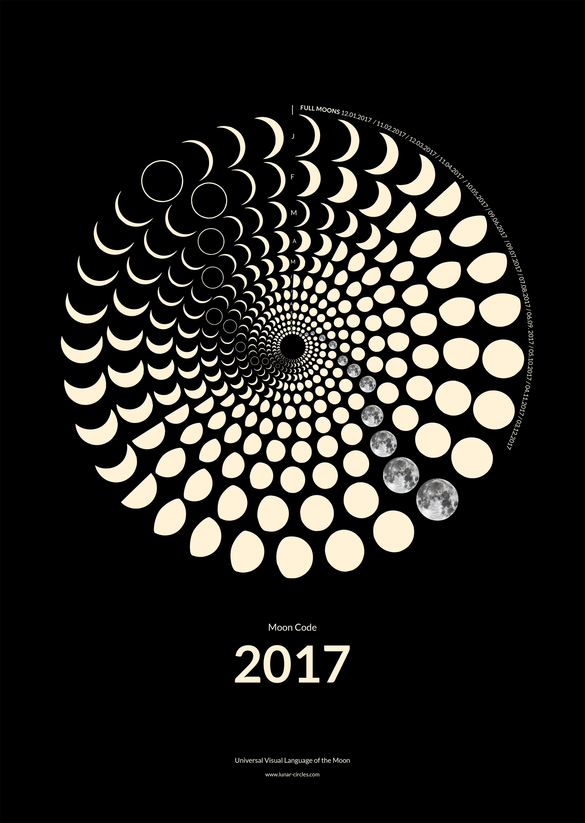 2017 Moon Code Poster – Signature Lunar Circles Design mit Mondphasen und minimalistischer Typografie