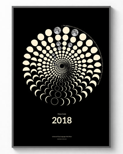 2018 Moon Code Poster im Rahmen – Minimalistische Mondphasen Wandkunst im A3 Format