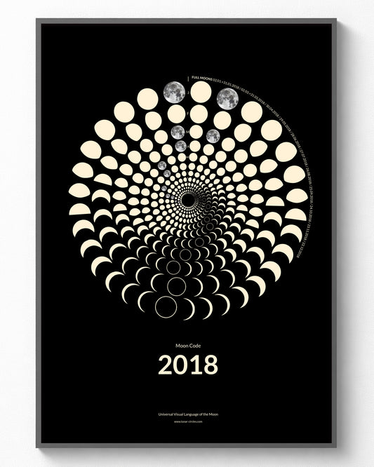 2018 Moon Code Poster im Rahmen – Minimalistische Mondphasen Wandkunst im A3 Format