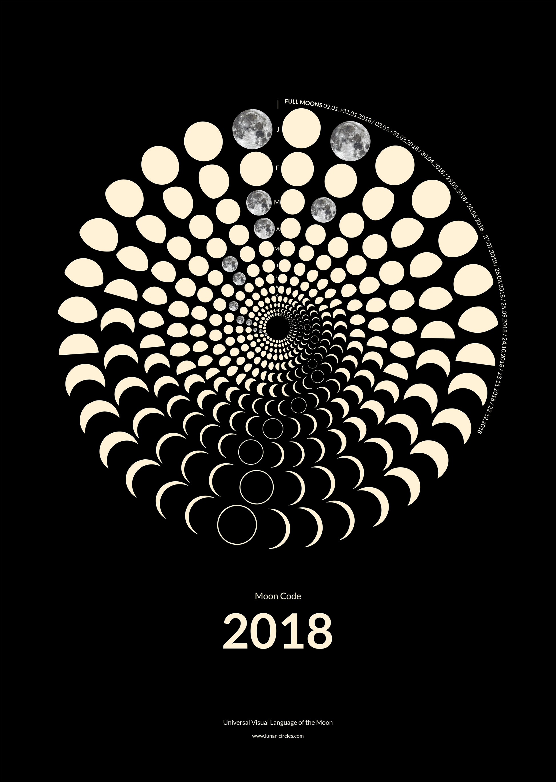 2018 Moon Code Poster – Signature Lunar Circles Design mit Mondphasen und minimalistischer Typografie