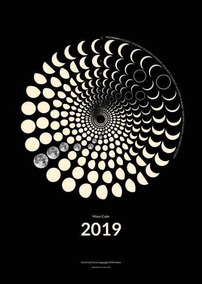 2019 Moon Code Poster Print Minimalistische Mondphasen Wandkunst im A3 Format
