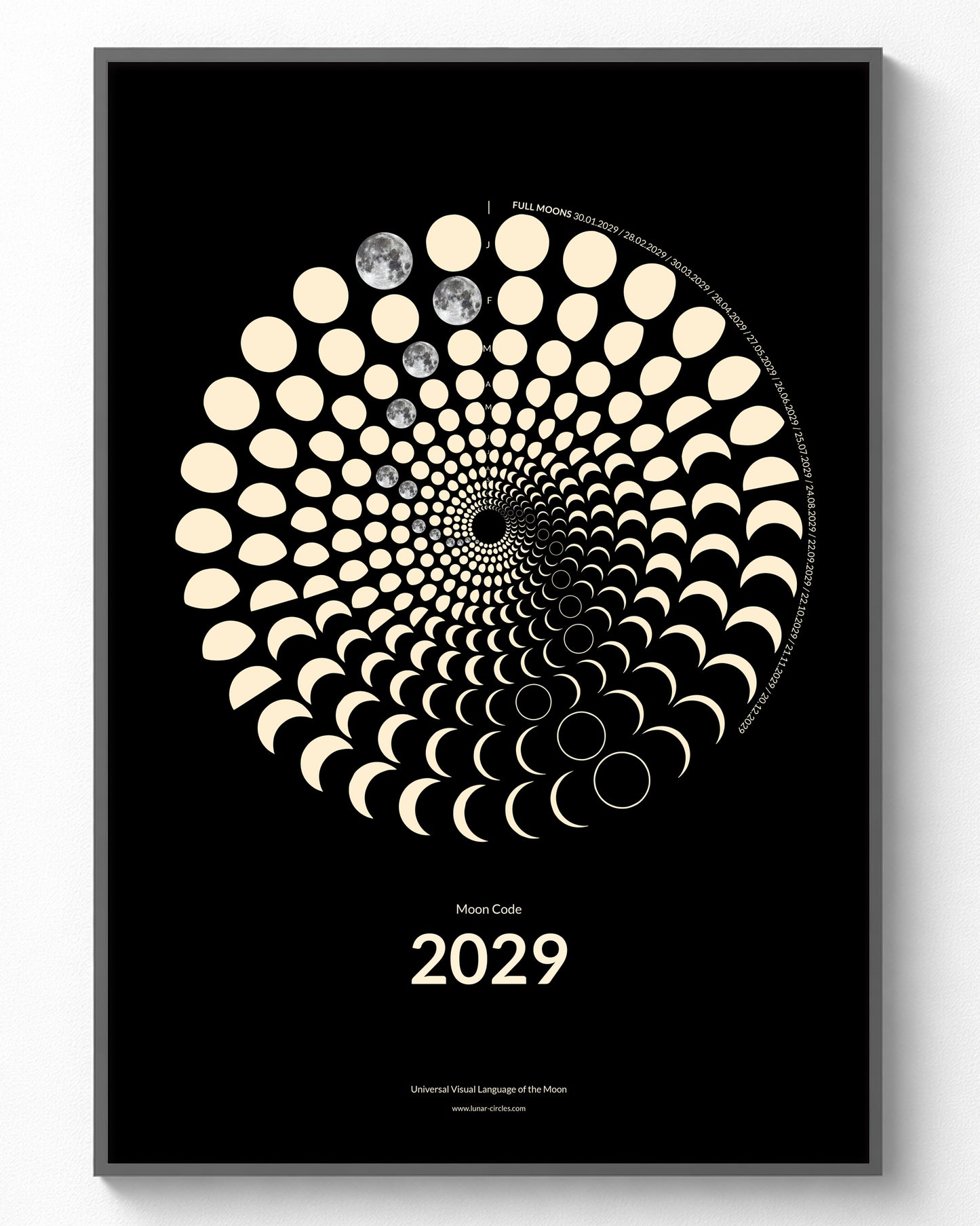 2029 Moon Phase Poster framed Future Heritage Collection A3 wall art