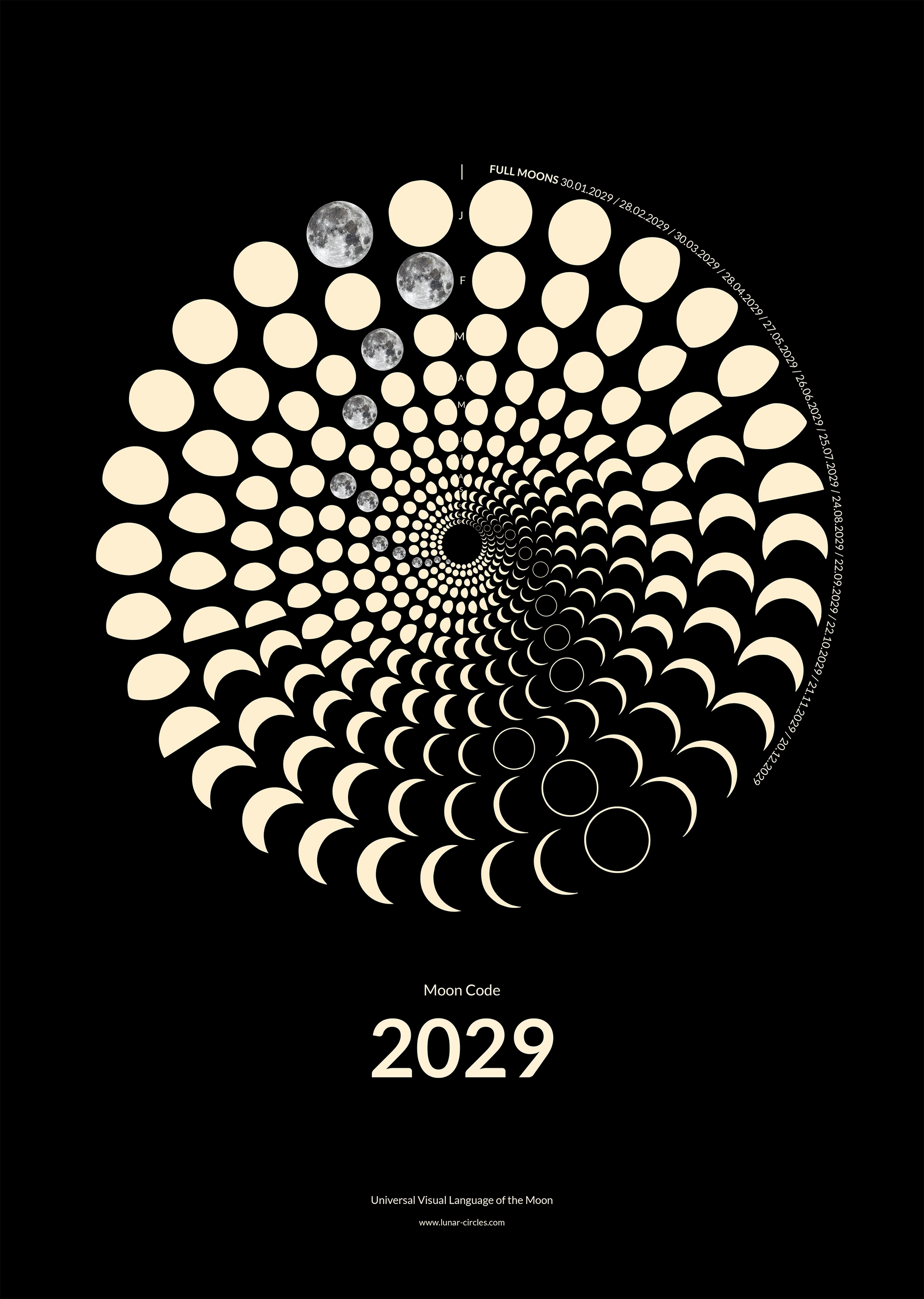 2029 Moon Code Poster Future Lunar design with 365 days of moon phases