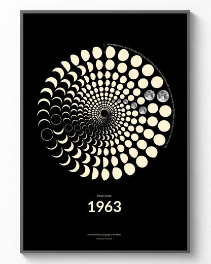 1963 Moon Phase Poster – Lunar spiral showing all 365 moon phases of the year 1963 in premium art print