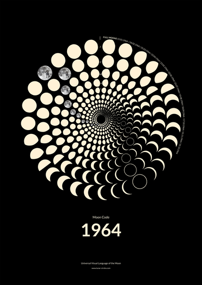 1964 Moon Code Poster A3 – Komplette Mondphasen-Spirale des Jahres 1964, Premium-Druck auf 200g Papier