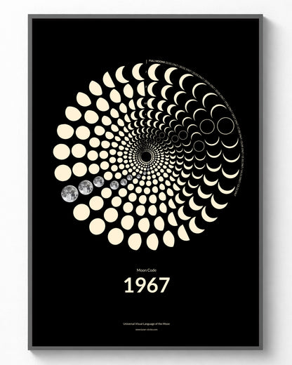 1967 Moon Phase Poster – Lunar spiral showing all 365 moon phases of the year 1967 in premium art print