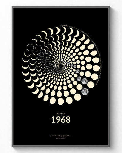 1968 Moon Phase Poster – Lunar spiral showing all 365 moon phases of the year 1968 in premium art print