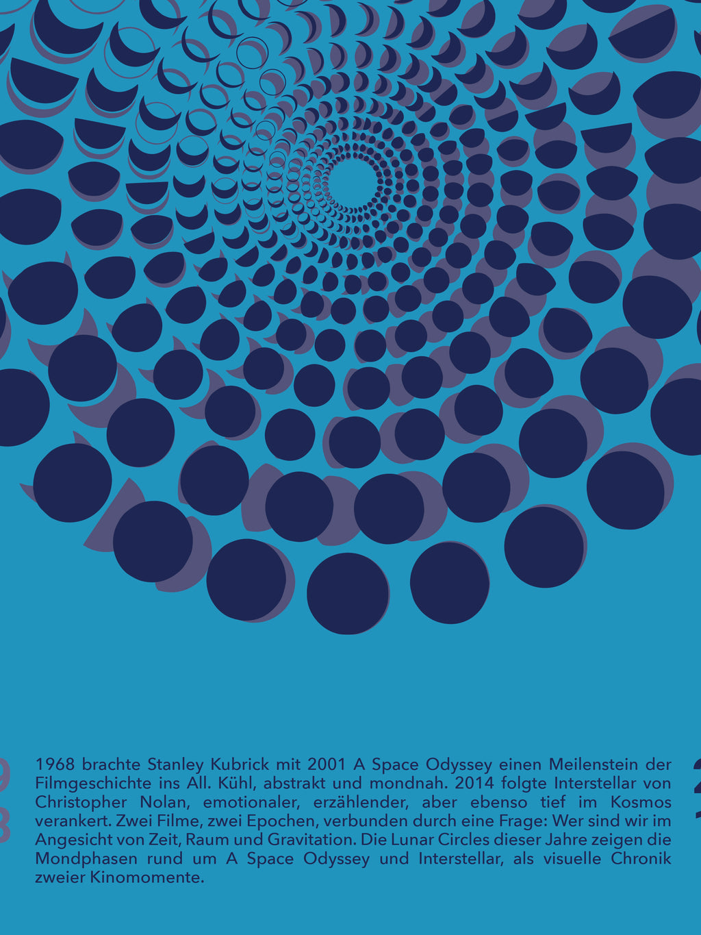 Mondphasen Poster 1968 und 2014 – Interstellar Odyssey Edition. Limitierter Moon Code von Theresa Lambrecht. Gedruckt auf Fedrigoni Künstlerpapier.