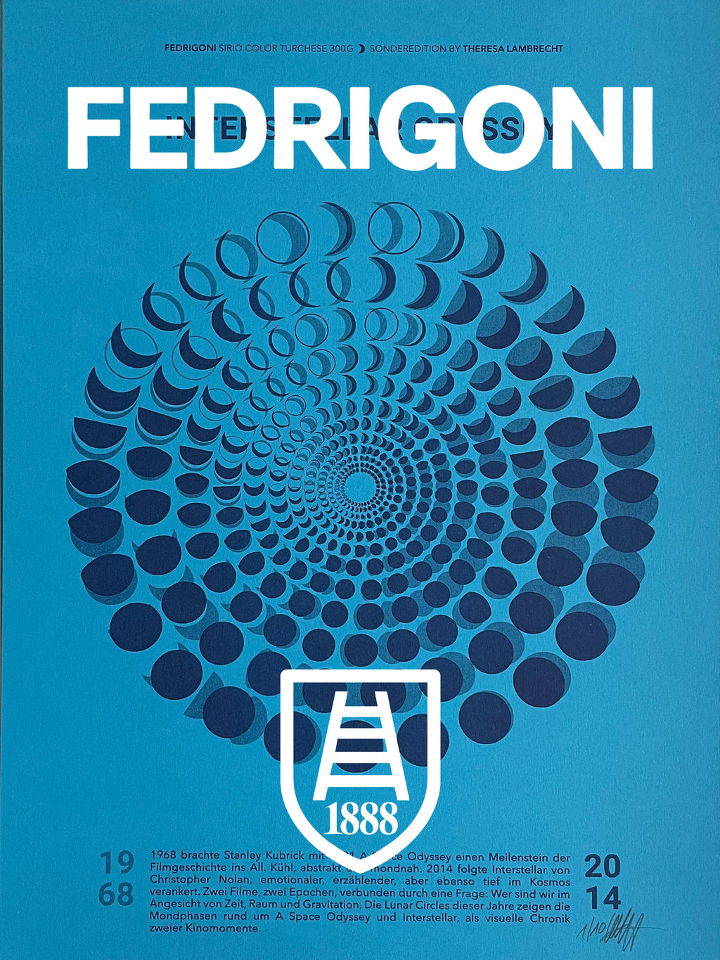 Mondphasen Poster 1968 und 2014 – Interstellar Odyssey Edition. Limitierter Moon Code von Theresa Lambrecht. Gedruckt auf Fedrigoni Künstlerpapier.