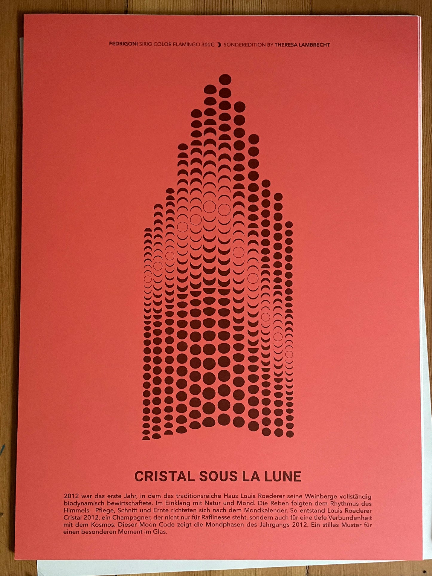 Mondphasen Poster 2012 auf Fedrigoni Papier mit Bezug zu Louis Roederer Cristal Champagner, biodynamisch angebaut im Mondzyklus, limitierte Kunstedition.