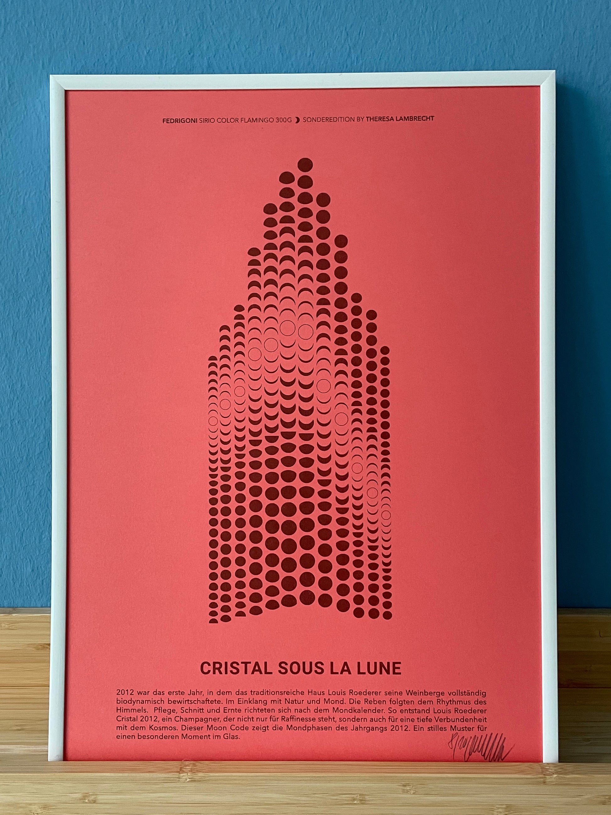 Mondphasen Poster 2012 auf Fedrigoni Papier mit Bezug zu Louis Roederer Cristal Champagner, biodynamisch angebaut im Mondzyklus, limitierte Kunstedition.