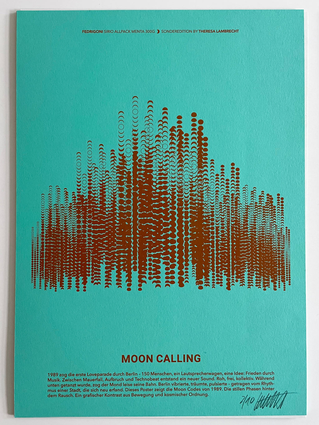 Limitierter Kunstdruck der Mondphasen 1989 auf Fedrigoni Papier. Inspiriert von der ersten Loveparade und dem Berliner Mauerfall. A3 Poster Design. Theresa Lambrecht.