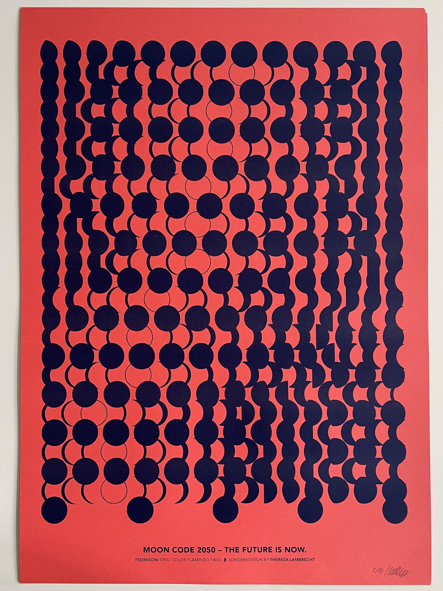Moon Code Poster 2050 futuristischer Kunstdruck mit den Mondphasen des Jahres 2050. A2 Format, limitierte Edition auf Fedrigoni Künstlerpapier, Theresa Lambrecht