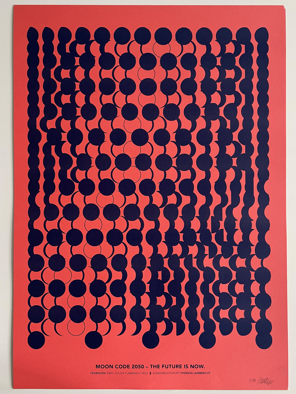 Moon Code Poster 2050 futuristischer Kunstdruck mit den Mondphasen des Jahres 2050. A2 Format, limitierte Edition auf Fedrigoni Künstlerpapier, Theresa Lambrecht