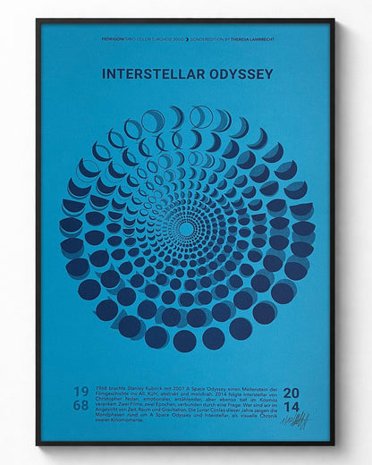 Interstellar Odyssey Moon Code Poster 1968/2014 – Limitierte Kunstedition auf Fedrigoni Turchese Papier, inspiriert von Kubricks Space Odyssey und Nolans Interstellar