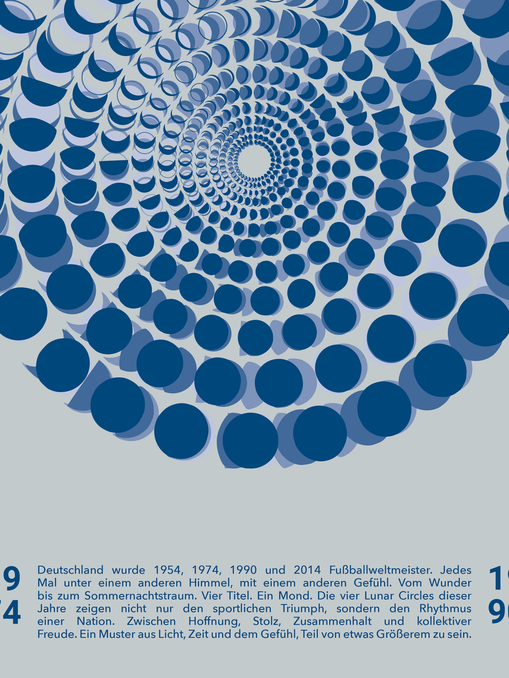 Mondphasen Poster der Fußball WM Jahre 1954 1974 1990 2014. Moon Rhythm of a Nation von Theresa Lambrecht. Limitierte Kunst auf Künstlerpapier.