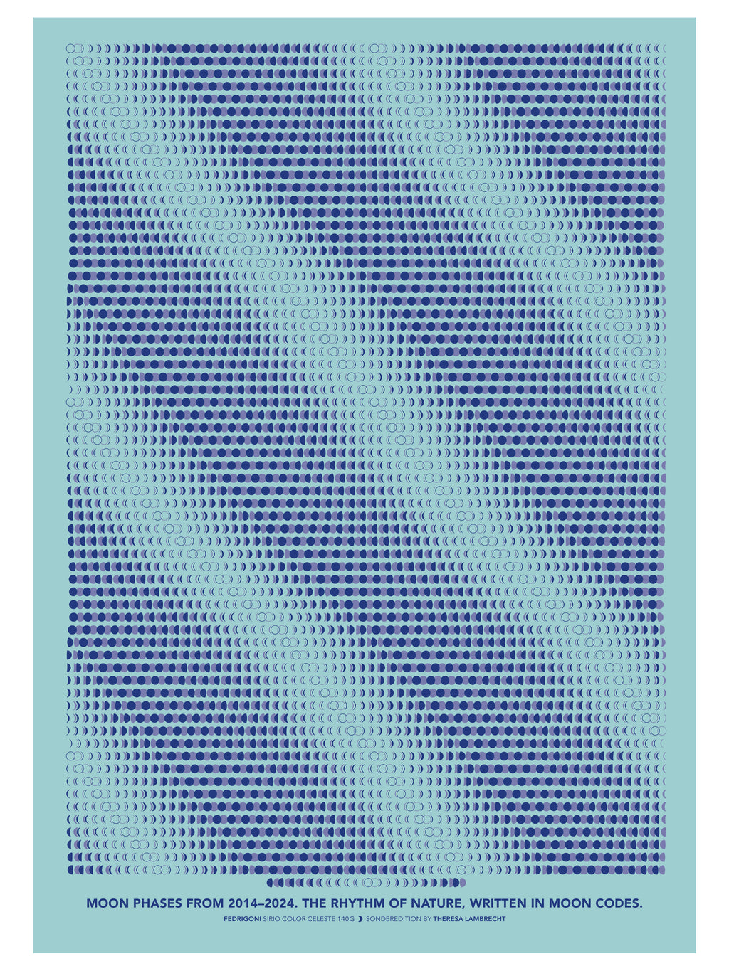 A2 Kunstdruck Mondphasen 2014 bis 2024, Moon Code Poster auf Fedrigoni Papier, Limitierte Edition von Theresa Lambrecht für Astrofans und Kunstliebhaber