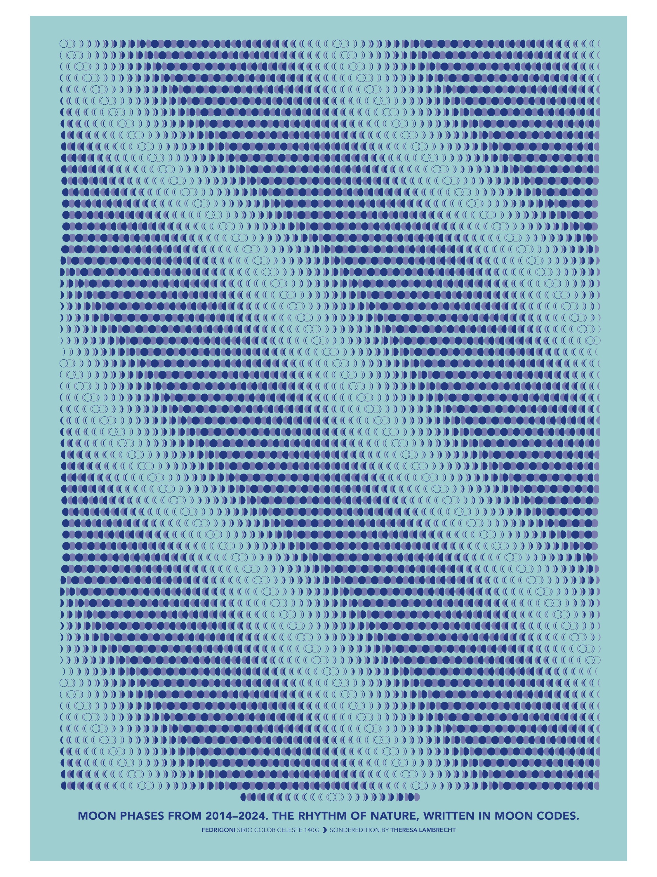 A2 Kunstdruck Mondphasen 2014 bis 2024, Moon Code Poster auf Fedrigoni Papier, Limitierte Edition von Theresa Lambrecht für Astrofans und Kunstliebhaber